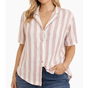 Sincerely Jules Pink White Striped Button Up Blouse 100% Cotton Size Small